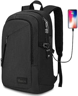 Anti Theft Business Laptop Backpack with USB Charging Port Fits UNDER 17 inch Laptop by Mancro (2-Black)