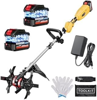 Cordless Tiller Cultivator, 21V 450RPM Electric Tiller with Battery Level Display, 2 * 4.0Ah Batteries & Charger, Tiller for Gardening, Lawn, Soil, 10In Tilling Width and 9In Depth