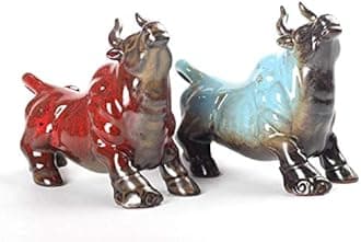 WEALTHCOMING Wall Street Bull Arts Statues,Exquisite Ceramic Fortune Bulls Figurines and Sculptures Home & Office Tabletop Decor (Bullish-Blue)