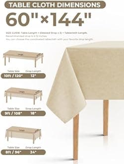 Decorelia Rectangle Linen Farmhouse Tablecloth for 10ft Table (Oblong, 60 x 144 Inch (12-14 Seats), Beige)