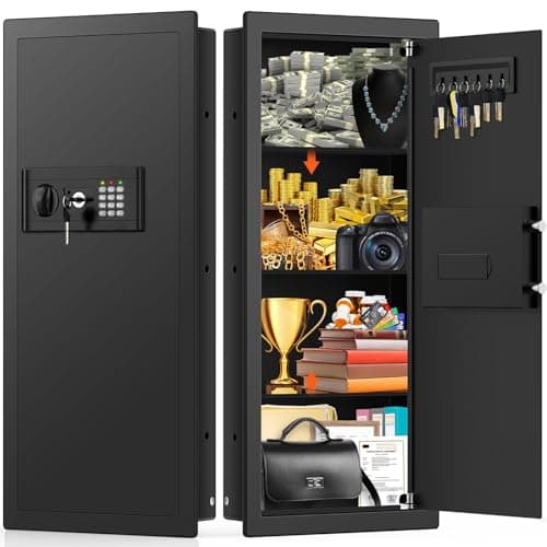 31.5" Tall Fireproof Wall Safes Between the Studs 16" Centers, Hidden Wall Safe with 3 Removable Shelf & Silent Mode, Heavy Duty Wall Mount Safe for Money, Jewelry, Passport, Documents, Valuables