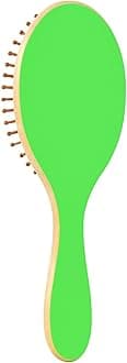 Neon Green Wooden Hair Brush with Wooden Bristles Detangler Brush Smoothing Massaging Brush for Wavy Curly Thin Hair