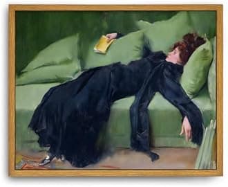 Roslynity Framed Canvas Wall Art Vintage Print Oil Painting Decadent Young Woman After the Dance Moody Portrait Retro Aesthetic Artwork for Home Living Room Bathroom Bedroom Wall Decor (8"x10")