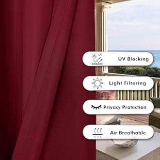 BONZER Waterproof Indoor/Outdoor Curtains for Patio Thick Privacy Grommet Curtains for Bedroom, Living Room, Porch, Pergola, Cabana, 1 Panel, 54W x 84L inch, Red