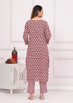 Meera Fab Women's Cotton Printed Straight Kurta With Palazzo & Dupatta Set