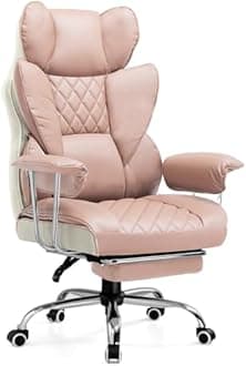 COMHOMA Big and Tall Office Chair, High Back Leather Gaming Chair with Footrest, Executive Ergonomic Office Chairs with Pocket Spring Lumbar Support and with Outward Fixed Soft Armrests
