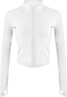 Lviefent Womens Lightweight Full Zip Running Track Jacket Workout Slim Fit Yoga Sportwear with Thumb Holes
