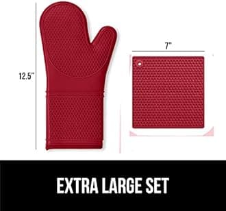 Gorilla Grip Premium Silicone Oven Mitt and Pot Holder 4 Piece Set, Includes 2 Slip Resistant Flexible Kitchen Cooking Mitts and Trivet Mats, Gloves and Potholders for Use on Hot Surfaces, True Red