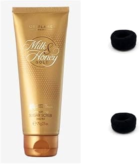 ORIFLAME Milk & Honey Gold Smoothing Sugar Scrub Small Pack - 75 Grams And Colourful Head Band For Girls/Women - Combo