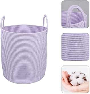 Rope Laundry Basket Hamper for Clothes Woven Storage Basket for Living Room Bedroom Boho Tall Rope Baskets for Blanket Toys Pillow Towels Baby Nursery Hamper Bin Large purple or lavender