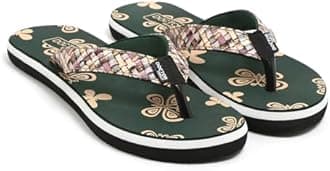 Doctor Walk Women's Butterfly Print Flip Flops with Woven Straps, Black and White, Comfortable Anti-Skid Footbed Slipper