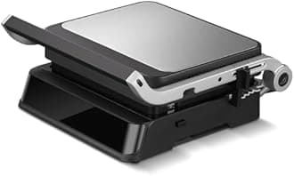 AMZCHEF 4-IN-1 Machine (Electric Grill, Griddle, Panini Presse, Waffle Maker) - 2000W Health Grill with 4 Interchangeable Non-Stick Plates -180° Adjustable Double Plates Heating - Grey