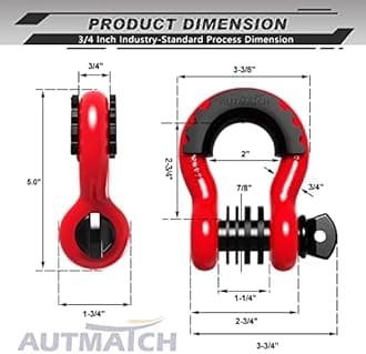 AUTMATCH Shackles 3/4" D Ring Shackle (2 Pack) 41,887Ib Break Strength with 7/8" Screw Pin and Shackle Isolator & Washers Kit for Tow Strap Winch Off Road Towing Jeep Vehicle Recovery Red & Black