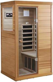 LTCCDSS Infrared Sauna, Red Cedar Far Infrared Sauna with 1050W, 1 Person Wood Sauna with 6 Low EMF Heaters, 2 Bluetooth Speakers, LED Lamp Left Door
