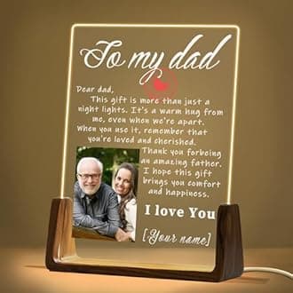 SIYDCF Fathers Day Personalized Gifts, Dad Gifts from Daughter Son, Personalized Night Light with Acrylic Plaque, Custom Gift for Dad Grandpa Husband Christmas Birthday Personalized Photos Gifts