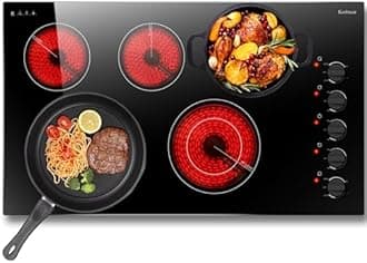 Karinear 36 Inch Electric Cooktop 5 Burners, Knob Control Built-in Ceramic Cooktop, 36" Radiant Electric Stove Top, Over-Temperature Protection, Hot Surface Indicator, 240v, Hard Wire, No Plug