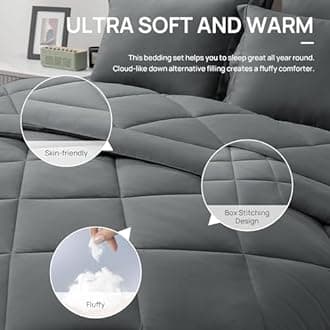 Love's cabin King Size Comforter Set Dark Grey, 7 Pieces King Bed in a Bag, All Season Bedding Sets with 1 Comforter, 1 Flat Sheet, 1 Fitted Sheet, 2 Pillowcase and 2 Pillow Sham