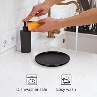 BonNoces Matte Black Porcelain Dinner Plates Dessert Plates 8" Elegant Round Serving Plates Set for Steak, Pasta, Salad, Set of 6