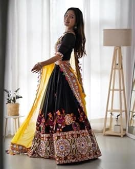 Womens Indian Lehenga Choli Set | Traditional Mirror Work Lehenga Choli and Dupatta | Gujrati Lehenga Set