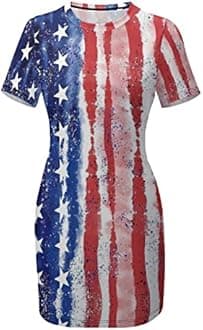 Fattyeery Womens Summer Casual Loose Dress American Flag Long Dress Short Sleeve for Girls Fashion Skirts XL