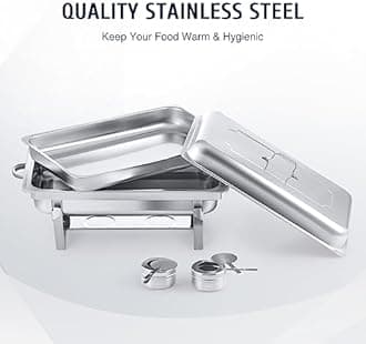 WILPREP Lightweight Chafing Dish Buffet Set, Rectangle Stainless Steel Food Warmer with Lids Food Pans Bain Maries and Fuel Holders, 9L Buffet Serving Utensils for Restaurant Catering Parties Weddings