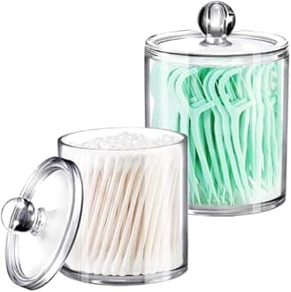 SheeChung 2 Pack(10oz&12oz) Clear Acrylic Qtip Holder Dispenser - Shatterproof Plastic Apothecary Jars for Bathroom Organization - Vanity Storage Canisters for Cotton Swabs,Balls,Pads,Q-Tips