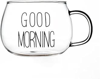 KoksiGood Morning Coffee Mug, 350 ml Glass for Tea, Breakfast, Juice