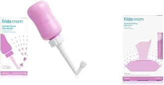 Bundle of Frida Mom Witch Hazel Perineal Cooling Pad Liners (24ct) + Frida Mom Upside Down Peri Bottle for Postpartum Care