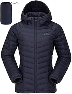 CAMELSPORTS Women's Down Jacket Hooded Winter Light Weight Short Puffer Coats Packable Warm Windproof Ladies Parka
