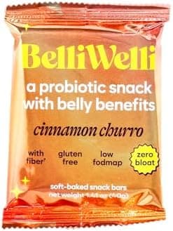 Belliwelli Soft Baked Probiotic Snack Bar | Gluten-Free, Dairy-Free, Vegan, & Low-FODMAP | Cinnamon Churro (8 Pack)