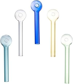 Set of 6 Colored Thick Glass Water Pipe Oil Burner Accessories with Cleaning Brush