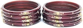 Swara Creations Traditional Glass Kada Bangles Set for women & girls Glossy Bangles Gemstone stone work Red Green Yellow Pink multicolor glass Kade