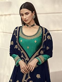 Delisa New Indian/Pakistani Eid Special Party/Ethnic wear Georgette Straight Ghagra Style Salwar for Womens LTT (Turquoise, XXL-46)