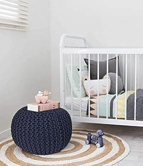 Pouf for Living Room Sitting Round Ottoman Bean Filled Stool for Foot Rest Home Furniture Rope Twisted Navy Blue and Red Bean Bag - (Pack of 2)