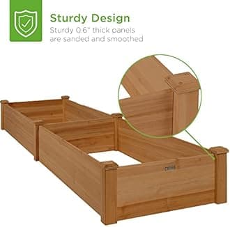 Best Choice Products 8x2フィート 屋外 木製 隆起 ガーデンベッド プランター 野菜 草 芝生 庭用 - どんぐりブラウン