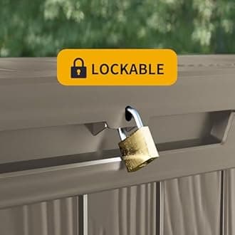 80GAL Brown Outdoor Deck Box with Lockable Compartment - Waterproof, SGS - Tested UV Resistance, Ample Space for Patio Furniture Covers and Outdoor Toys, Simple Setup