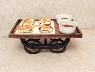 M S Wooden Gallery Serving Platter for Dining Table | Wooden Serving Cart | Thela Trolley | Thela Serving Tray Snack Platter