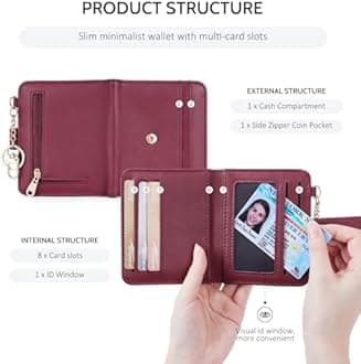 POIUGOYA Slim Wallet for Women, RFID Blocking Credit Card Holder with Coin Pocket, ID Window and Key Chain