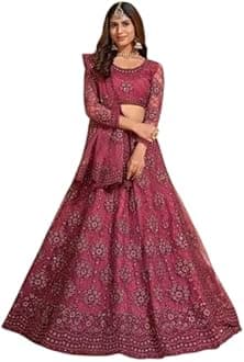 FebsticaWomen's Net Embroidered Work Semi-Stitched Lehenga Choli With Dupatta Ready to Bridal Wedding Lehenga Choli for Womens