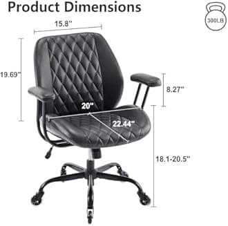 YFO Home Office Desk Chair Office Rubber Casters Ergonomic Computer Chair with Lumbar Support Adjustable Height Rolling Swivel Executive Task Armrests Chair， Black PU