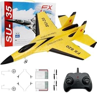 Epipgale Su-35 Rc Plane, 2Ch Remote Control Airplane, Hobby Rc Glider, Ready & Easy To Fly For Beginners, Rc Aircraft Jet With Luminous Strip, Yellow