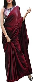 BE4ME.COMWomen's Partywear Satin Silk Saree - Matching Plain Bridesmaid Partywear