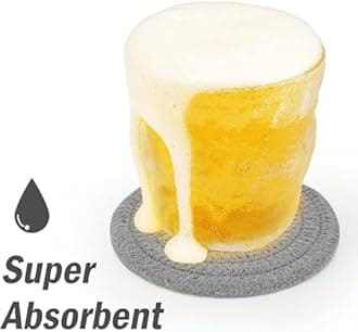 ABenkle Woven Coasters for Drinks Set of 6, Boho Absorbent Drinking Coaster, 4.3 Inch - Perfect Housewarming Gift, Home Decor, Bar Essentials for Coffee Table