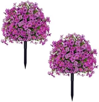 Artificial Violet Ball Topiary Trees with Ground Spikes, 2 Pack Fake Artificial Bushes Plants, Fade Resistant Faux Artificial Shrubs Tree for Indoor Outdoor Front Porch Decor 23in (D-2 Pcs)