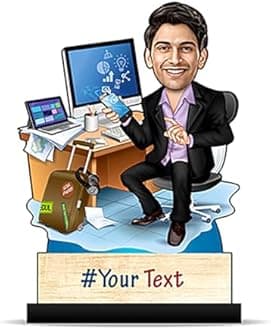 Foto Factory Gifts Caricature Personalized Gifts for Men Corporate Professional with Computer (Wooden 8 inch x 5 inch) CA0312