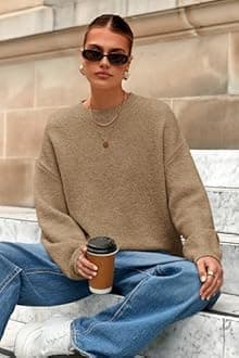 MASCOMODA Long Sleeve Crewneck Pullover Oversized Sweaters for Women Fall 2025 Casual Loose Fuzzy Chunky Knitted Jumper Tops