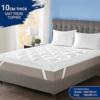 Super King Mattress Toppers (Pack of 2) - 4 Inches Thick Soft & Fluffy Quilted Super King Mattress Topper - Hypoallergenic Toppers with Elastic Straps
