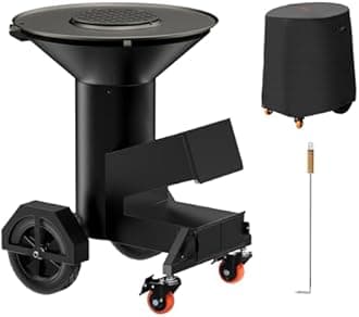 Onlyfire Outdoor Rocket Stove with Griddle Plate, Wood Burning Stove with Wheels and Cover, Portable Camping Stove for Outdoor Cooking and Garden