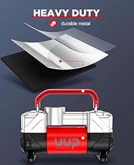 Tire Inflator Air Compressor, 150PSI 12V DC Double Cylinders Heavy Duty Portable Air Pump w/Emergency LED Light for Truck, SUV, Car, RV (red)