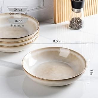 AmorArc 8.5'' Large Pasta Bowls, 36oz Ceramic Salad Serving Bowls Set of 6 for Kitchen, Wide Stoneware Bowls for Pasta,Salad,Fruit,Bread, Microwave Safe, Reactive-Color, APB007